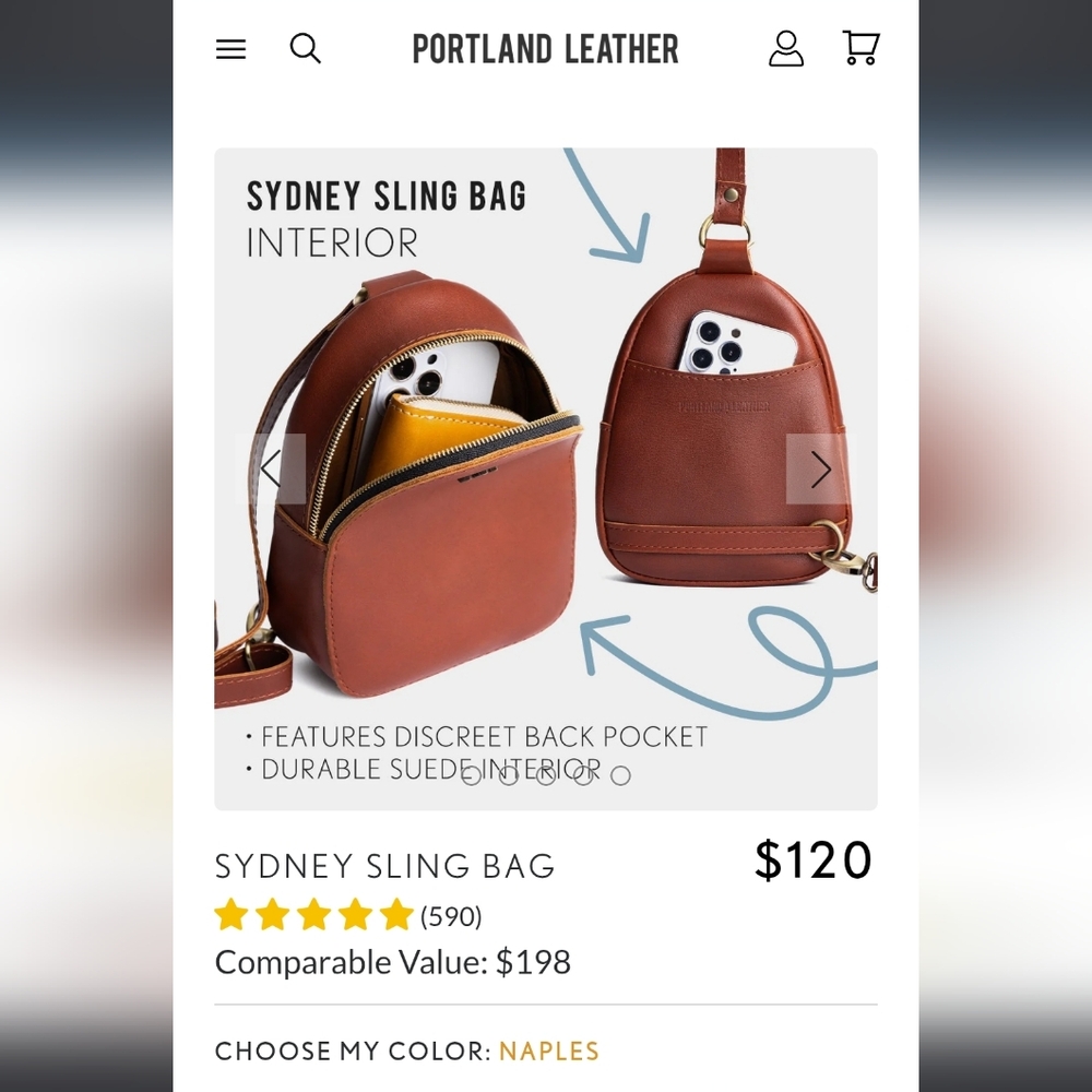 Portland Leather PLG Sydney Sling Bag Naples - Picture 7 of 9